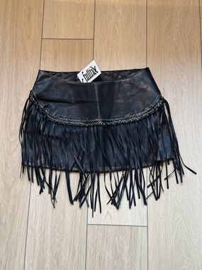 Fulltide Faux Leather Fringe Mini Skirt